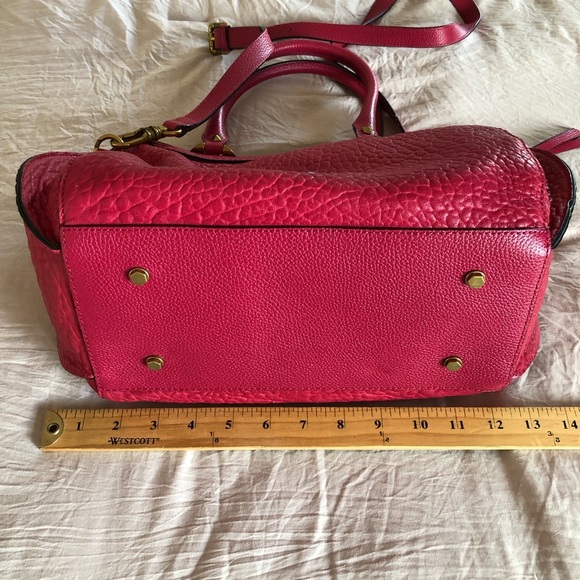 NWOT Cranberry Red Pebble Leather Large Satchel Crossbody Barrel Bag - Picture 13 of 15